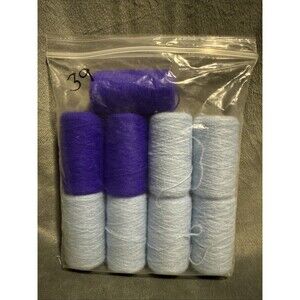 Vintage 80s 9 pc Punch Embroidery Thread Clarke's Blue Purple Bag 39